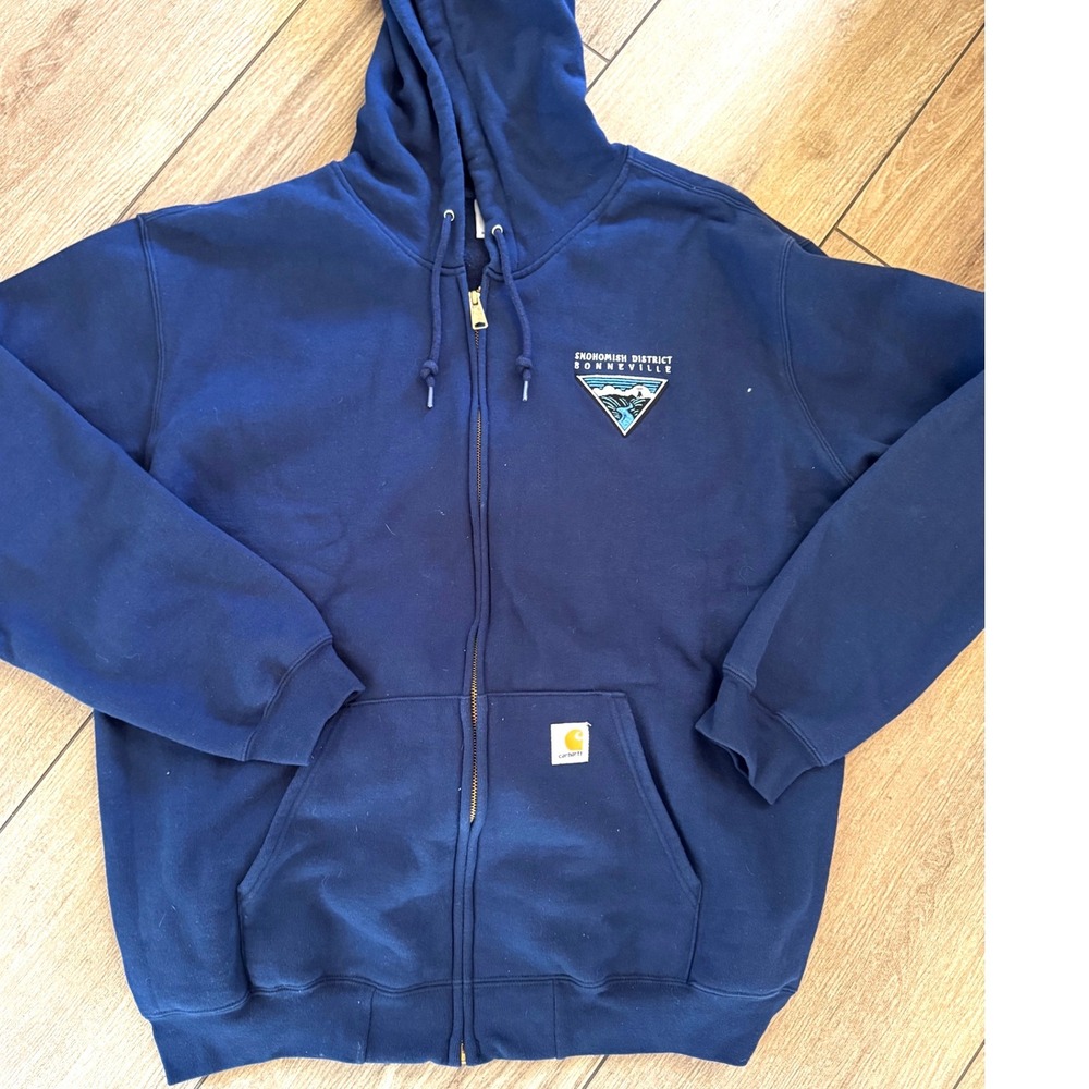 Carhartt Mens XL Navy Blue Full Zip Hoodie Snohomish District Bonneville Patch